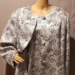 Gray long dress with matching long coat, coved with sunken black roses